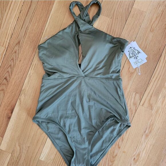 Becca by Rebecca Virtue Fine Line Tessa Crossover High Neck One-Piece Size Small - Picture 6 of 16